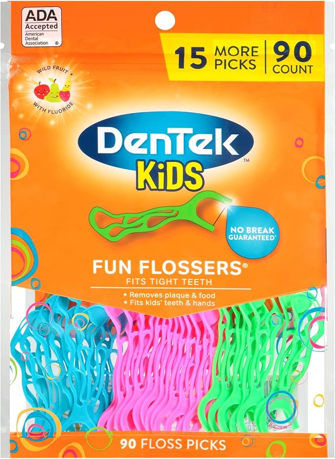 Glisten Garbage Disposer Cleaner and Freshener, Sink Disposal Odor Eliminator with Foaming Action, Lemon Scent, 4 Packets and DenTek Kids Fun Flossers, Wild Fruit, 90 Count