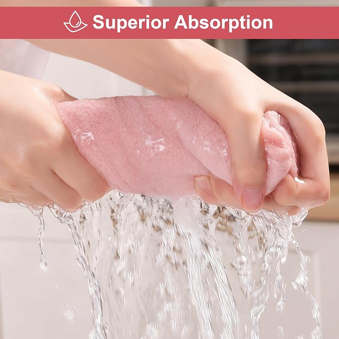 JOYMOOP Microfiber Cleaning Cloths, 11.8" x 11.8" Pink Reusable Kitchen Towels, Lint-Free Cleaning Rags, Super Absorbent Cleaning Cloths for Kitchen, Car, and Household Cleaning, 18 Packs