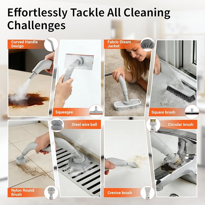 Steam Cleaner, Portable Handheld Pressurized Steam Cleaner | With 9 Accessories,15s Fast Heat-Up, Steam Cleaner For Home, Tile, Grout, Bathroom, Kitchen, Car Interior, Car