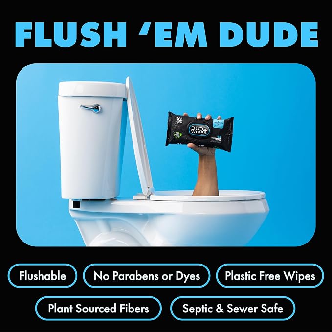 DUDE Wipes - Flushable Wipes, Unscented - Extra-Large - Vitamin-E & Aloe - Septic and Sewer Safe,48 Count (Pack of 12)