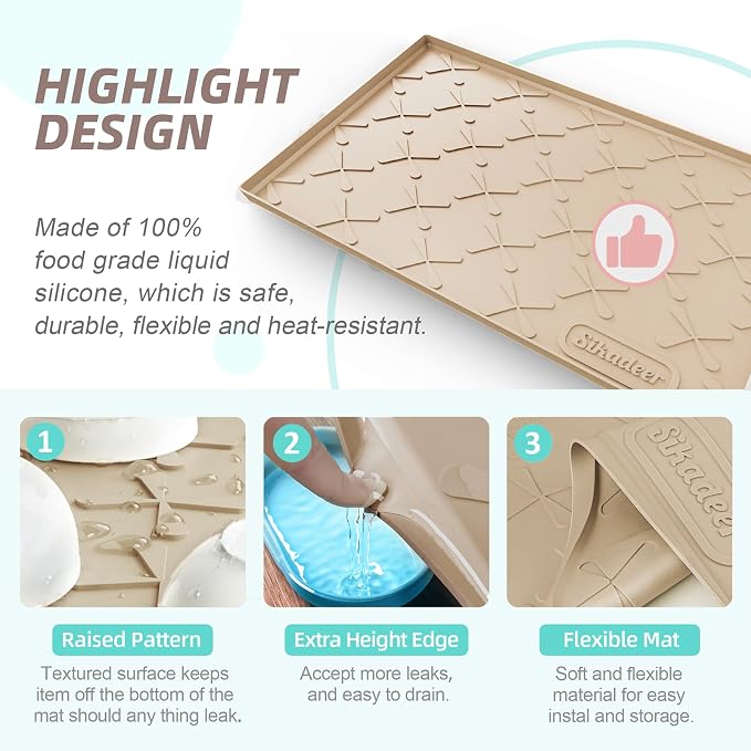 SIKADEER Silicone Under Sink Mats for Kitchen Waterproof 34" x 22", Raised Edge Cabinet Protector Shelf Liner, Bathroom Organizers and Storage Boot Tray Pet Mat