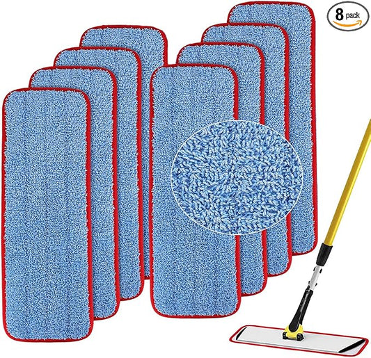 Replacement Mop Pads for Rubbermaid Commercial 18.5 Inch Mop Head - 8 Pack Reusable Wet & Dry Cleaning Mops Head Replacement Refills Fit for Any Microfiber Flat Mops System 18" and 17"