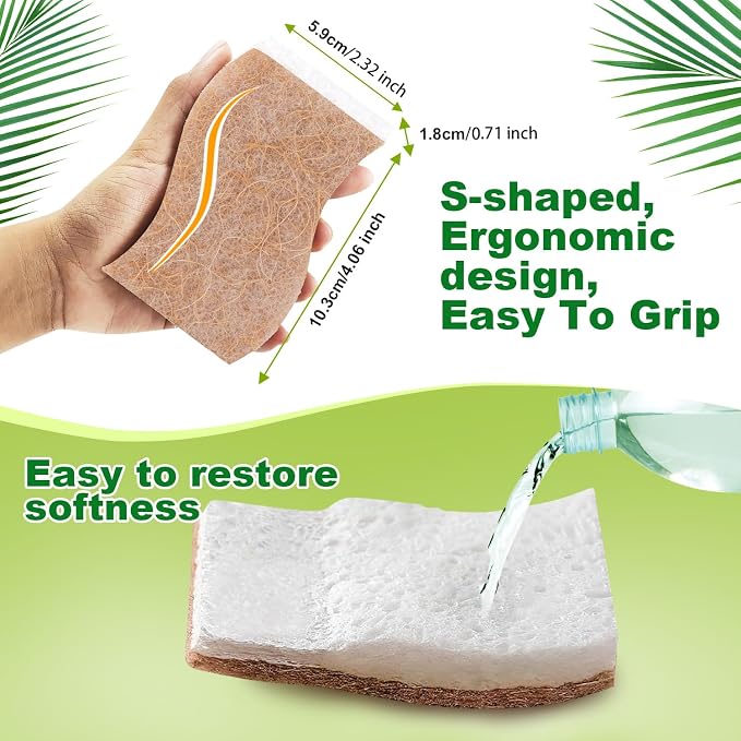 HOMEXCEL Sponges Kitchen, 24 Packs Non-Scratch Natural Sponge for Dishes Cookware, Biodegradable Cellulose Scrub Sponges for Dishwashing Cleaning Household Bathroom