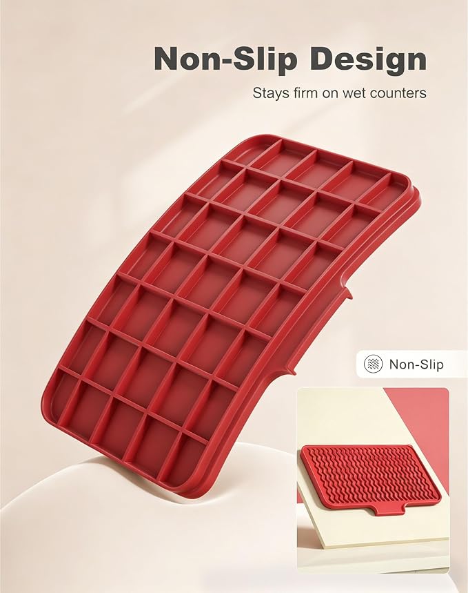 Rnivvi Silicone Dish Drying Mat for Kitchen Counter, 16 x 12" Drainer Pad with Drainage Spout, Non-Slip Countertop Protector Heat Resistant Trivet, Kitchen Decor Mat Sink Drip Pad for Dishes, Red