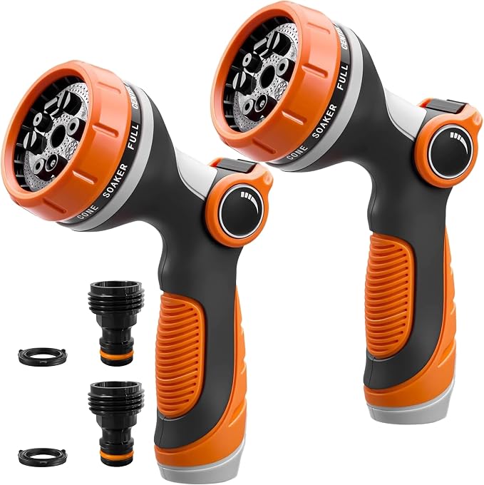 Garden Hose Nozzles,Hose Spray Nozzle with Adjustable 10 Watering Patterns | Slip Resistant High Pressure Water Hose Nozzle Sprayer for Plants & Lawns Watering ,Car Washing and Pet Showering 2Pack