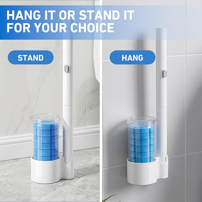 Disposable Toilet Brush 2 Pack- Toilet Bowl Cleaner, Toilet Bowl Brush, Each Toilet Wand with 10PCS Brush Refills for Bathroom Deep Cleaning Long Round Shape (2 Pack, White)