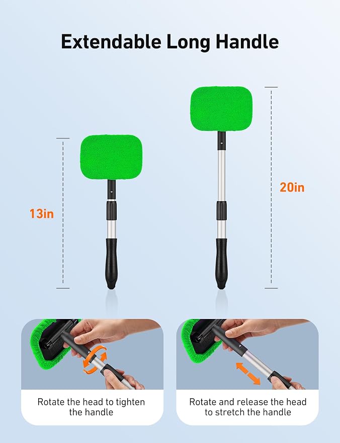 AstroAI Windshield Cleaner, Microfiber Window Cleaner with 4 Reusable Washable Large Sponge Pads, Extendable 180° Rotating Handle, Fits Cars & SUVs, Includes Spray Bottle, Green