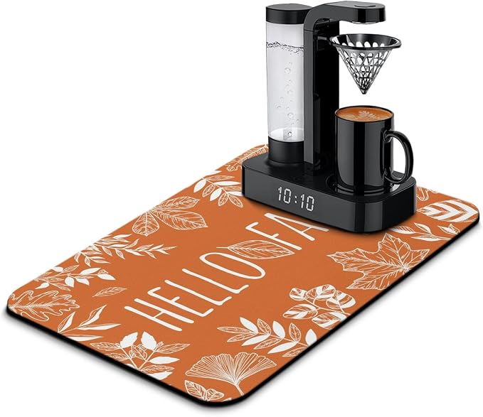 Fun Coffee Mat 23inx15in,Coffee Bar Mat for Countertops,Absorbent Hide Stain Anti-Slip Coffee Bar Accessories Fit Under Coffee Machine Mat,dish Drying Mats for Kitchen