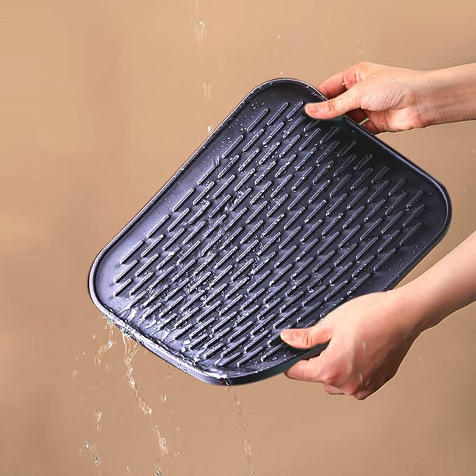 Small Dish Drying Mat, Silicone Dish Mats for Kitchen Countertop, 11.5"x9.1", for Rack Over the Sink, Pots, Pans, Glassware, Silverware, Stemware, Car Center Cap, Dishwasher safe, Reusable