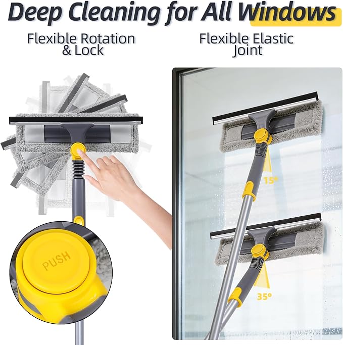 Masthome 77" Squeegee for Window Cleaning | 2-in-1 Window Cleaning Kit, 180° Lockable Rotating Head, Adjustable Pole for High Window