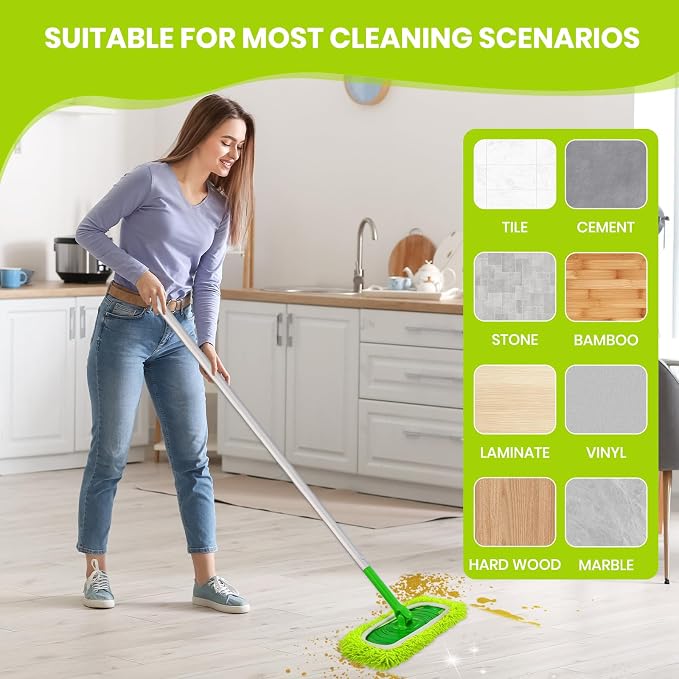 8 Pack Chenille Mop Refill Pads, Reusable Microfiber Mop Pads for 10''–12'' Flat Mops, Washable Dry& Wet Pads Refill for Hardwood, Tile, Compatible with Swiffer Sweeper
