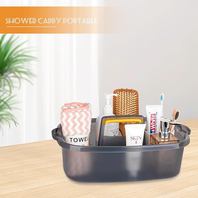 Large Cleaning Supplies Caddy Portable Shower Caddy Basket Clear Grey 2Pk | Sturdy Supply Organizer with Handle Plastic Bucket Tool Storage for Bathroom Bedroom Kitchen Garden College Dorm Essentials