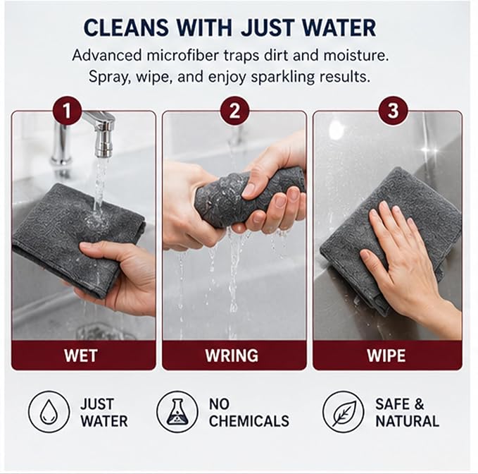Magic Cleaning Cloth Thickened 5 Pack - 16x12 Inch Reusable Microfiber Cleaning Cloths, Streak-Free & Lint-Free for Glass, Window, Kitchen, Stainless Steel, Cars & Screens (5Pack)