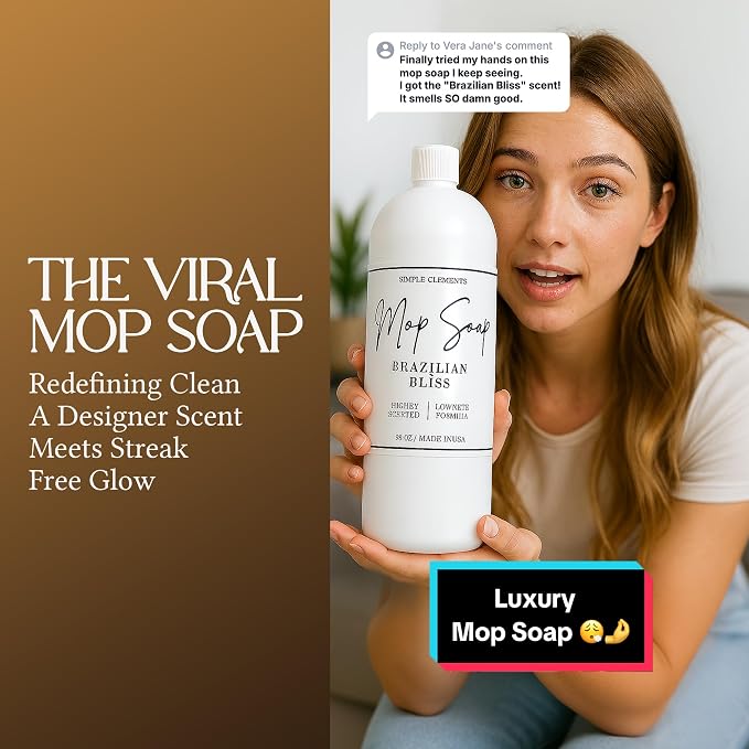 Mop Soap Highly Scented Fragrance, Long Lasting Luxury Floor Cleaner for Hardwood, Tile, Laminate & Stone, Low Suds No Residue Formula, All Mop Types, Made in USA, 32oz Brazilian Bliss Fragrance