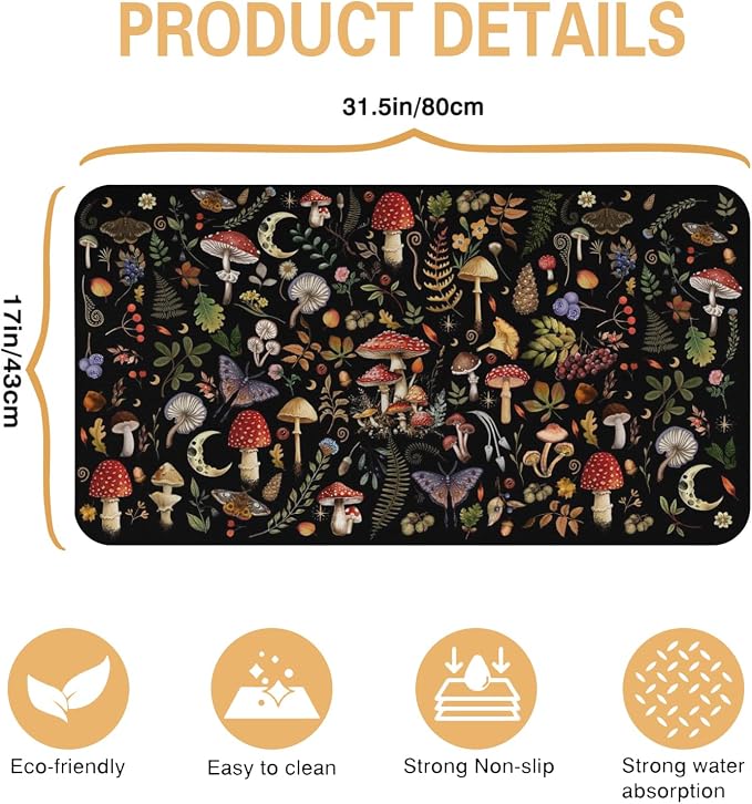 Dish Drying Mat Kitchen Countertop ,Super Absorbent Coffee Bar Mat for Maker Espresso Machine, Anti-Slip Accessories for Kitchen Countertops 17x31 Inch