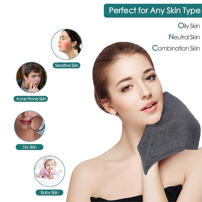 Wash Cloths 6 Pack,Reusable Face Towel for Sensitive Skin,13''x13'',Grey | 100% Viscose,Women Makeup Removal,Extra Soft,Skin Friendly,Gently Wash Face &Body,Breathable,Easy Rinsed,Bathroom,Travel Use