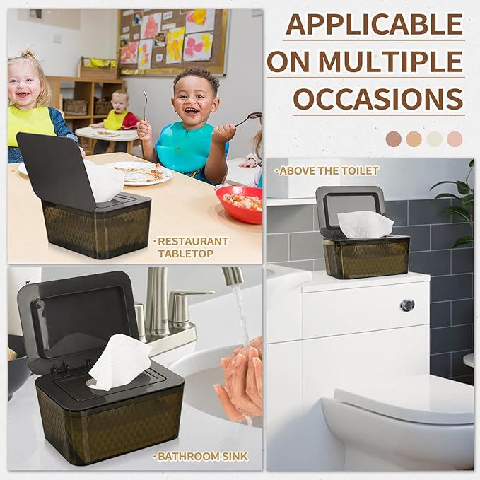 Wipes Dispenser, One-Handed Operation Wipe Holder for Baby & Adult, Seal-Designed Wipes Container for Bathroom Keep Diaper Wipes Fresh (Brown)