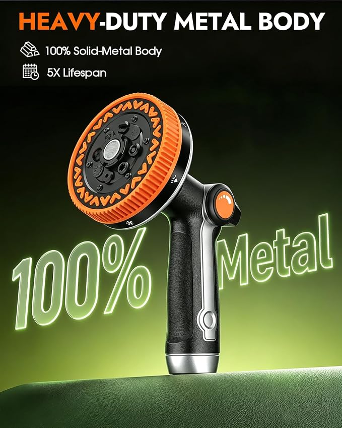 Insoma Heavy Duty Metal Water Hose Nozzle, 8-Pattern Garden Hose Sprayer | Water Spray Gun With Thumb Flow Control And Ergonomic Grip, Leak-Proof, Gentle Mist Ideal For Plants, Pets, Washing Cars