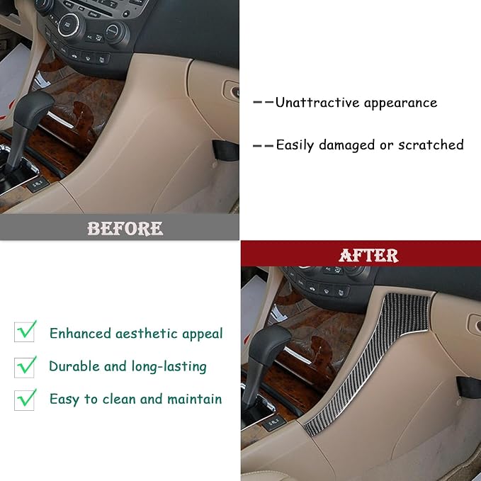 Real Carbon Fiber Trim for Honda Accord Accessories | for 2003 2004 2005 2006 2007，Central Console Panel Side Cover，Interior Dash Panel，Thick Overlay Sticker Decal