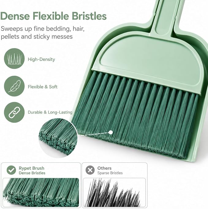 Rypet Mini Dustpan & Brush Set for Small Pet Cage Cleaning – Compact Handheld Broom for Guinea Pig, Rabbit, Hamster Bedding & Sticky Messes, Space-Saving, Deep-Corner Cage Cleaner Tool