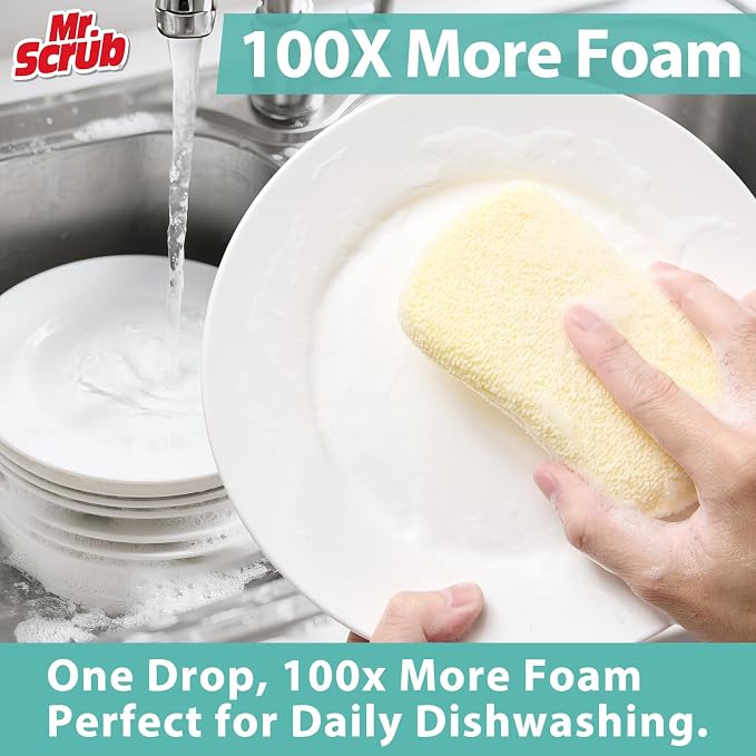 Mr. Scrub Sponges Kitchen Scrub Dish Sponge Scouring Pad, 6 Pack Cleaning Brush Scrubber Supplies for Soap, Dishwashing Dinnerware Sets Pan Pot Glass Dishwasher Sink Bathroom Towels Cloth Rags Holder