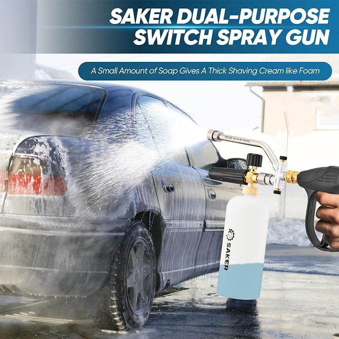 Saker Foam Cannon Dual Connector Accessory, Dual-Purpose Switch Spray Gun,Foam Cannon for Pressure Washer for Car Washing and Cleaning