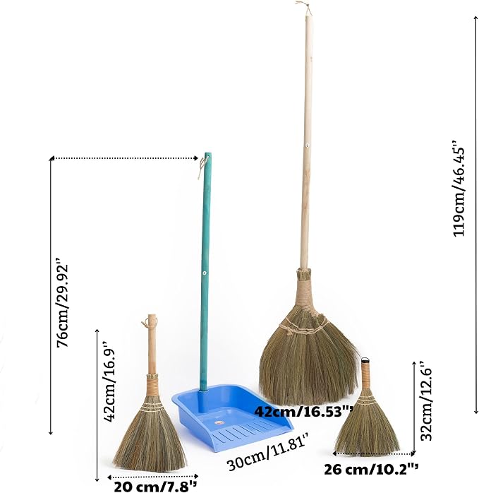 Broom and Dustpan Set for Home, Set of 3 Brooms - Broomstick for House, Garage, Office, Lobby Room, Kitchen