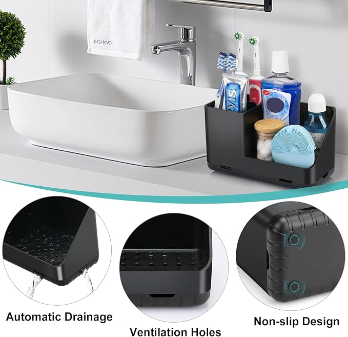 PARKMANI Toothbrush Holders for Bathrooms, Kids Electric Toothbrush and Toothpaste Holder, Toothbrush Organizer with Drainage, Tooth Brush Holder for Bathroom Countertop Organizer (Black)