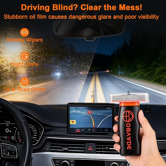 Car Glass Oil Film Cleaning Brush Kit, Windshield Cleaner Tool with Cleaning Emulsion for Auto Windshield Window Mirror, Improve Glass Clarity for Daily Driving