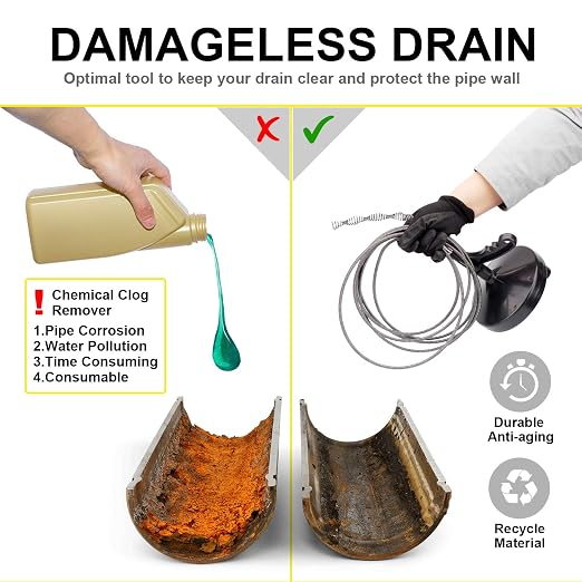 Drainsoon Drain Auger 25 Ft with Gloves, Plumbing Snake Drain Auger Hair Clog Remover, Heavy Duty Pipe Drain Clog Remover for Bathtub Drain, Bathroom Sink, Kitchen Cleaning