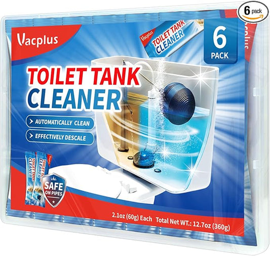 Vacplus Toilet Tank Cleaner Tablets, Automatic Descaler, Mold Rust Remover | 6 Pack, Long-Lasting Bowl Cleaning Solution, Septic Safe, Pipe Safe, Pre-Measured Convenience
