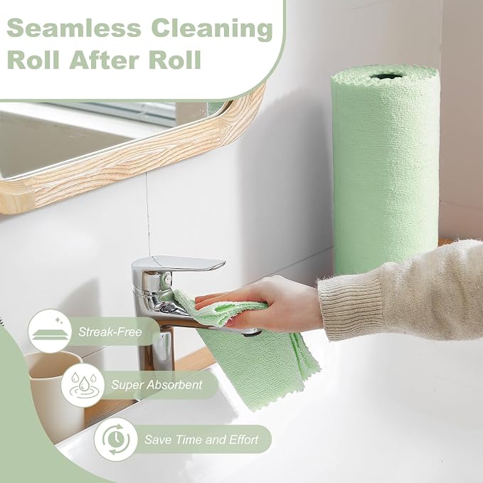 Jessy Home 2 Roll Reusable Paper Towels,100 Sheets Tear Away Microfiber Cleaning Cloth, Lint Free Clean Rags for Kitchen, Dishcloth,Household Cleaning Supplies