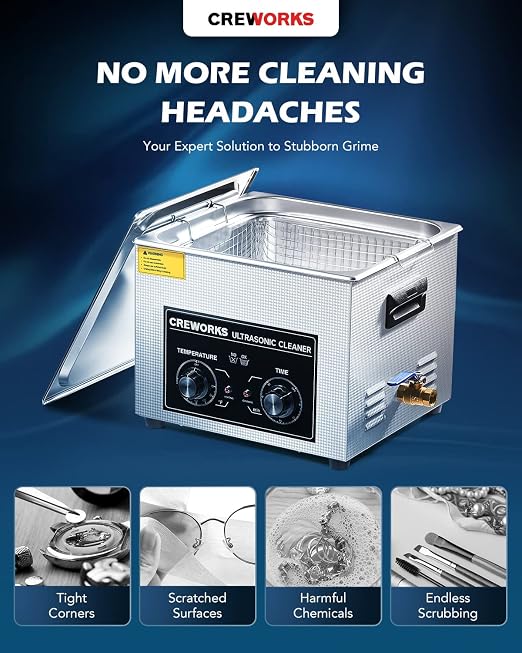 CREWORKS 15L Ultrasonic Cleaner with Knob, Total 760W Professional Industrial Auto Cleaning Machine for Carburetor Repairing Tools Parts Instrument, 40kHz Digital Sonic Cavitation Cleaner with Heater