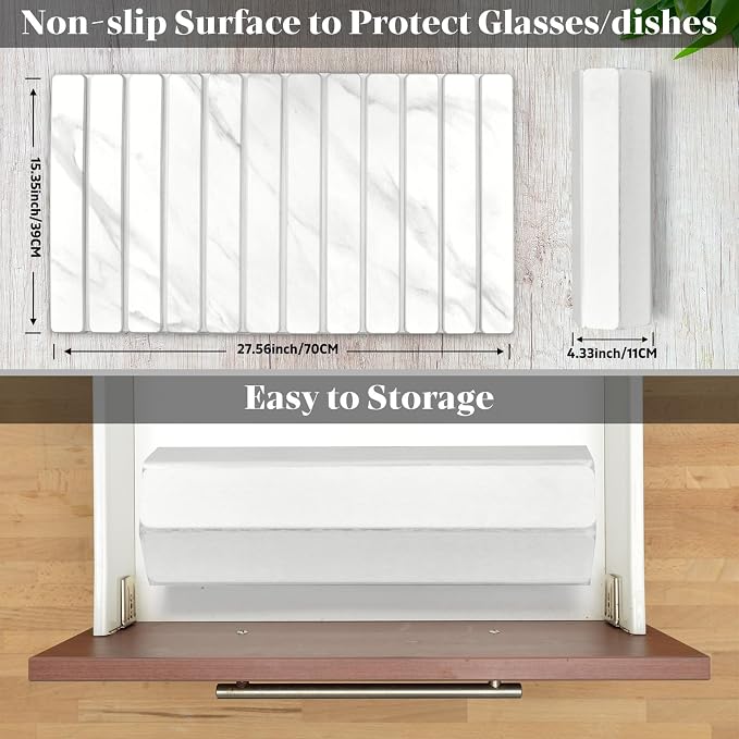 Large Stone Dish Drying Mats for Kitchen Counter, 28"(L)×16"(W) Marble-Pattern, Collapsible Quick Drying Dish Mats, Ultra Absorbent Diatomaceous Earth Mats for Dishes , Match Any Countertop