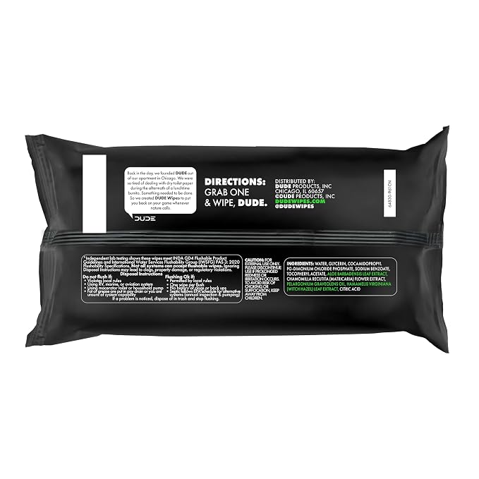 DUDE Wipes Herbal Relief Flushable Wipes - Extra-Large Adult Wet-Wipes - Infused with Soothing Witch Hazel, Geranium Essential Oils, Vitamin E, and Aloe - Septic and Sewer Safe 48 Count (Pack of 12)