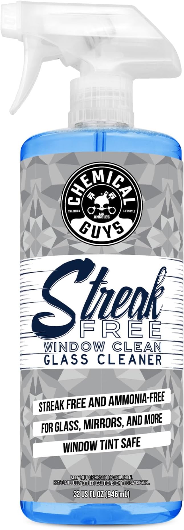 Chemical Guys, Streak-Free Glass & Window Cleaner, Safe on Tint, 32 fl oz | Ammonia-free and safe on tint, clears fingerprints, smoke film and road grime from glass, mirrors and screens