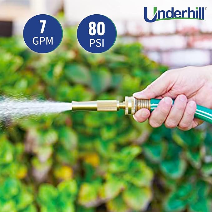 Underhill PowerBlast MultiMax Garden Water Hose Nozzle Adjustable, 7 GPM 80 PSI, 3/4-Inch Thread Inlet, High Pressure Heavy-Duty Brass, GNA-75