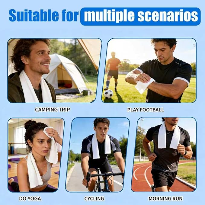 30 Pack Disposable Cooling Wipes, Individually Wrapped No-Rinse Cooling Towels, (25''x 9.84'') Extra-Thick Oversized Ice Towel for Sports, Travel, and Camping in Hot Weather (White)