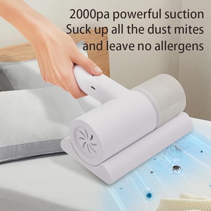 Handheld Cordless Mattress Vacuum Cleaner - Powerful 2KPa Suction Wireless Bed Vacuum, Pet Hair - Compact Cleaner for Pillows, Sofas, Toys & Fabric Surfaces
