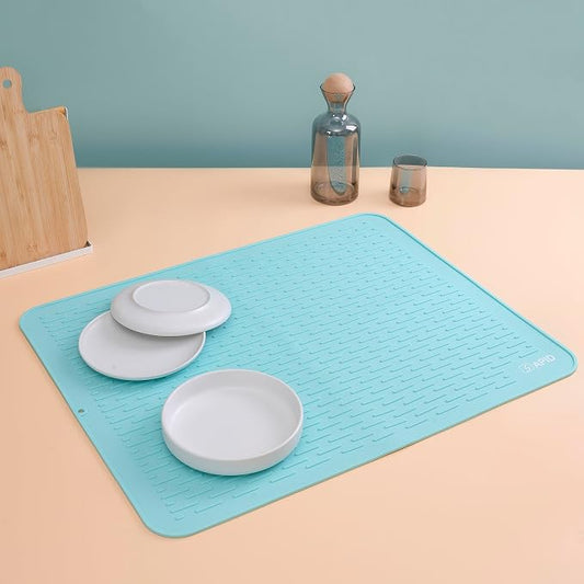SAPID Extra Large 30” x 24” Silicone Dish Drying Mat for Dish Drying Rack , Easy Clean Silicone Drying Mat for Kitchen Counter , Non-Slip Dish Drain Mat, Heat Resistant Silicon Dish Matt, Mint Green