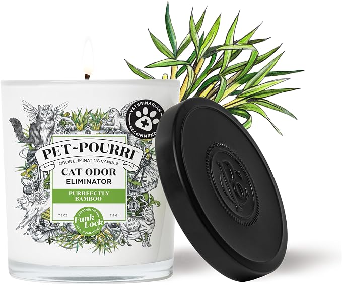 Pet-Pourri Purrfectly Bamboo Cat Odor Freshener Bundle - Air & Fabric Spray 16 Fl Oz + Candle 7.5 Fl Oz (Veterinarian Recommended)