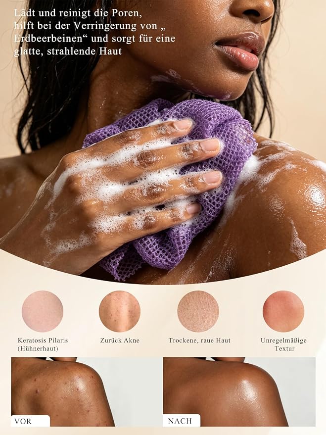 SPMKTBOZAI 4 Pack African Net Sponge, Authentic African Exfoliating Net Sponge for Body & Back, Extra Long Stretchable African Wash Cloth Bath Scrubber for Smooth Skin & Daily Shower