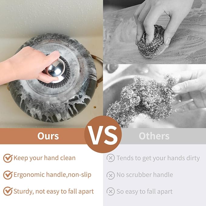 15Pcs Steel Wool Scrubber with Replacement Wire Sponge Pads Set, Stainless Steel Scrubber with Handle for Scouring Messes from Cast Iron, Frying pan, Pots, Pans, Grill, Stoves, Sink