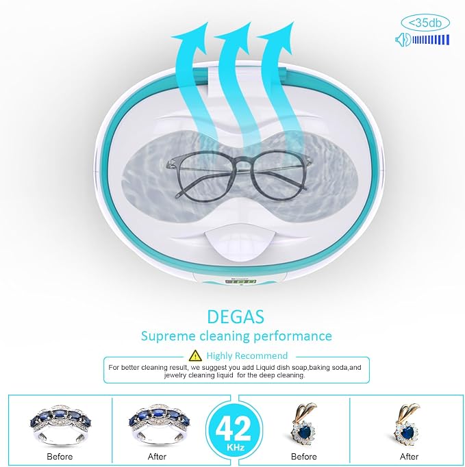 Ukoke UUC06G Ultrasonic Cleaner, Professional Jewelry Cleaner for Eyeglasses, Rings and Watches, 42kHz Portable Sonic Cleaner with 600ml Capacity Stainless Steel Tank
