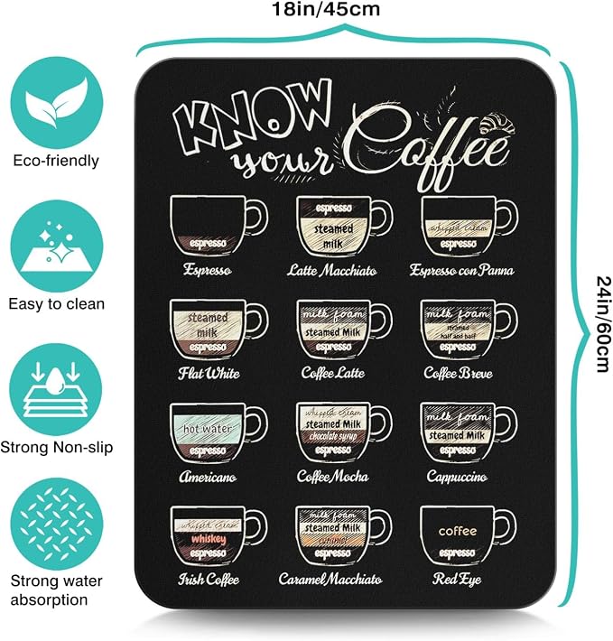 Super Absorbent Anti-Slip Silicone Dish Drying Mats - 24inx18in, Fits Countertop, Kitchen Counter, Coffee Maker, Espresso Machine