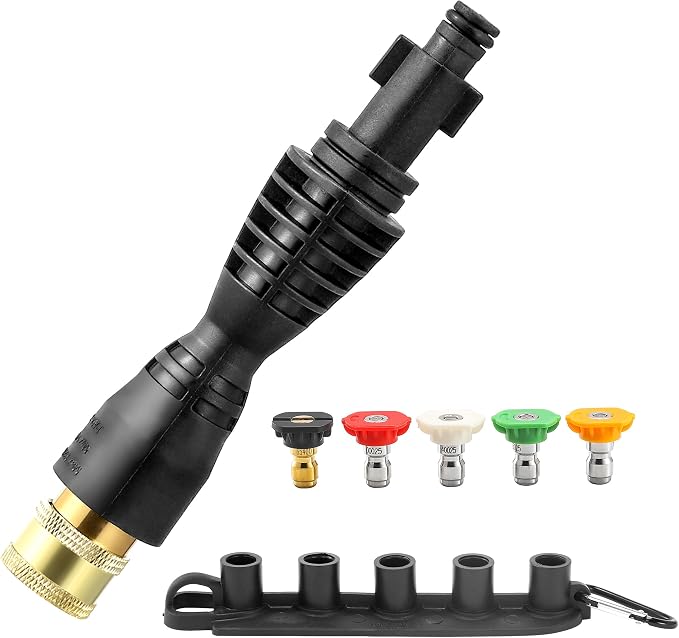 FIXFANS Pressure Washer Gun Adapter, Compatible with Ryobi, Portland, Husky | 1/4” Quick Connector, 6 Inch Power Washer Wand Replacement Kit 5 Spray Nozzles and 1 Tips Holder