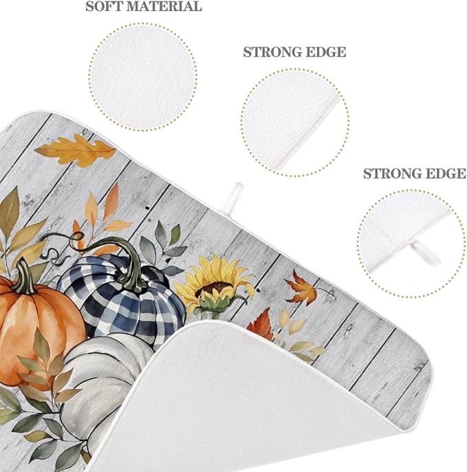 Fall Dish Drying Mat 18 x 24 Inch Thanksgiving Sunflower Pumpkin Drying Mat for Kitchen Counter Absorbent Farmhouse Harvest Autumn Maple Leaf Dishes Dry Pad for Drainer Rack Kitchen Fast Dry