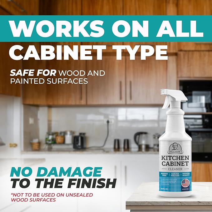 Kitchen Cabinet Cleaner – Gentle, Residue-Free and Effective Everyday Degreaser & Grime Remover for Wood, Painted and Finished Furniture - Complete with Cleaning Brush & Cabinet Cleaner Spray 32oz