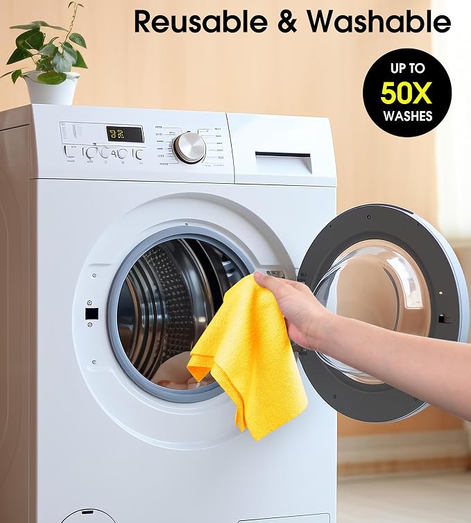 KitchLife Microfiber Cleaning Cloth Roll - Tear-Away Reusable Microfiber Paper Towels, Lint-Free, Washable, 20 Sheets for Kitchen, Car, Dishes, and Sensitive Surfaces (Yellow)