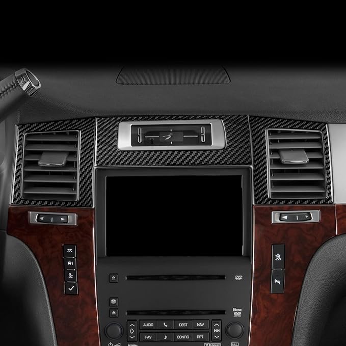 Fit for Cadillac Escalade ESV 2007-2014 / EXT Hybrid 2009-2013 | Real Carbon Fiber | Accessories | Cover Central Vent Clock Surround Trim | Stickers | Self-adhesive
